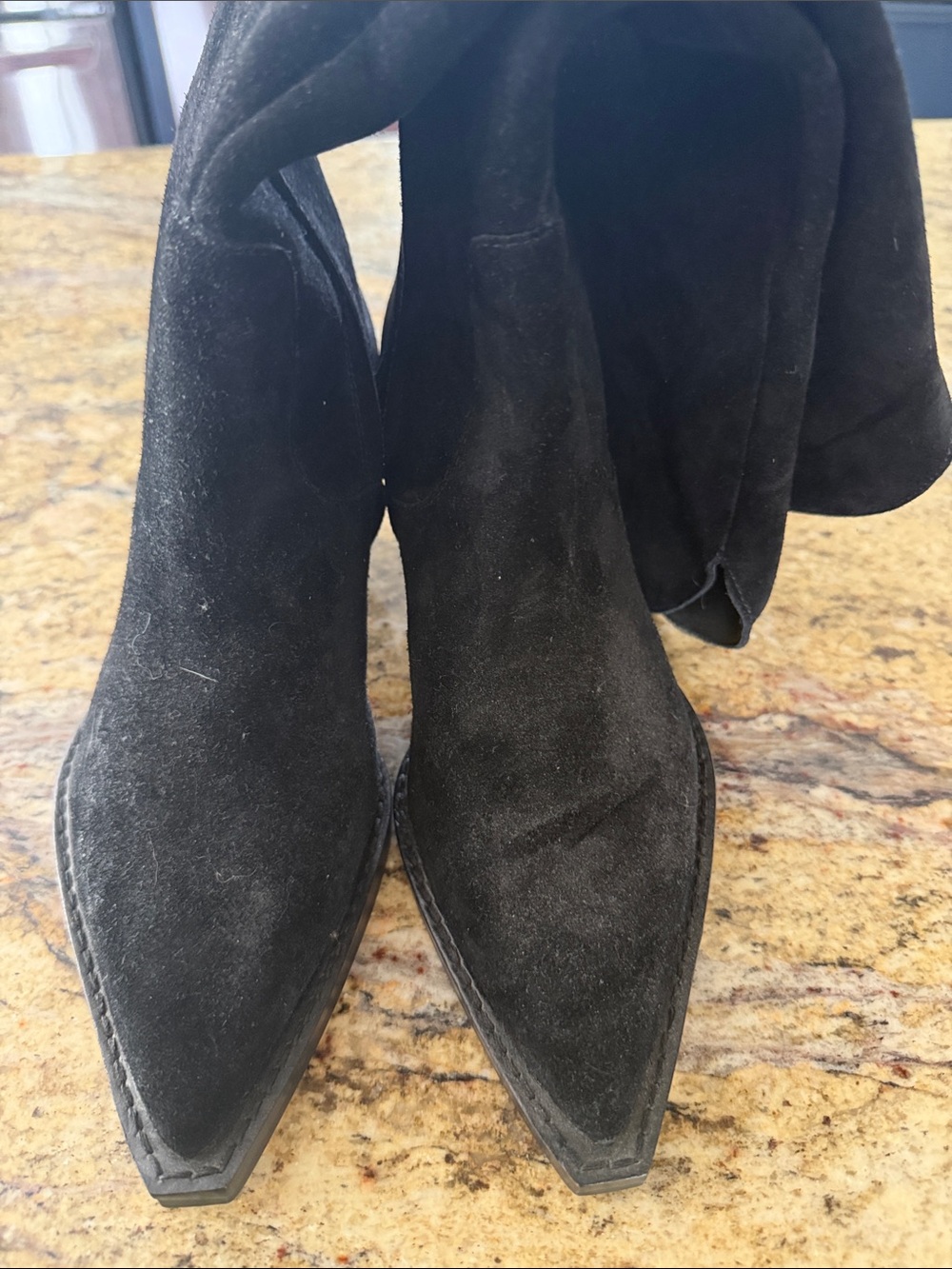 Women's Black Suede Pointed Toe Boots